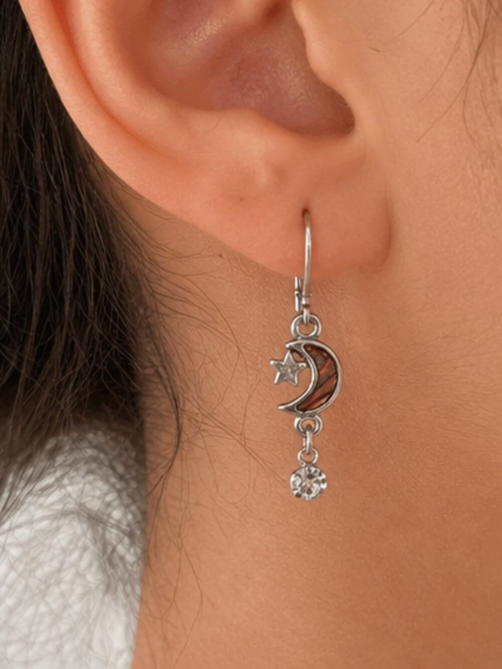 Moon and Star sterling silver earrings